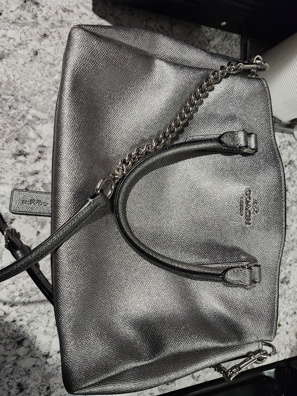 Coach Metallic Silver Leather Satchel
